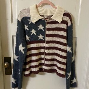 New POL American Flag Zipper Sweater